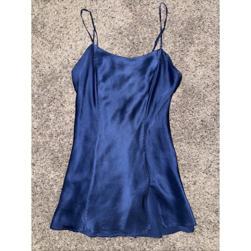 Vintage 1999 Victoria's Secret 100% Silk Navy Blue Slip Dress Spaghetti‎ Strap
